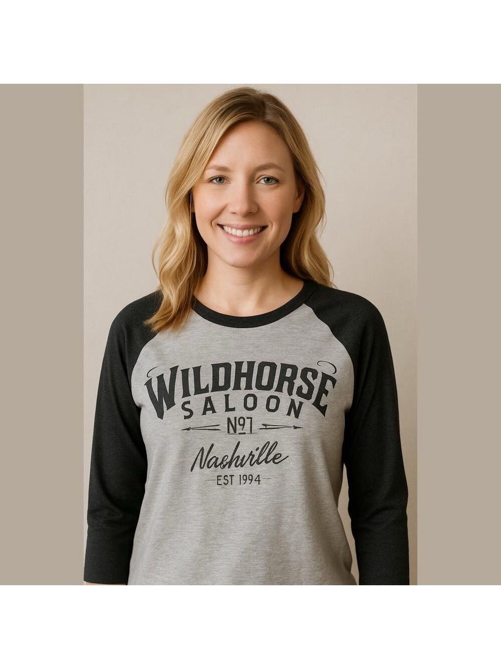 Wildhorse Saloon No. 1 Nashville Gray and Black Baseball Tee Shirt, Size M